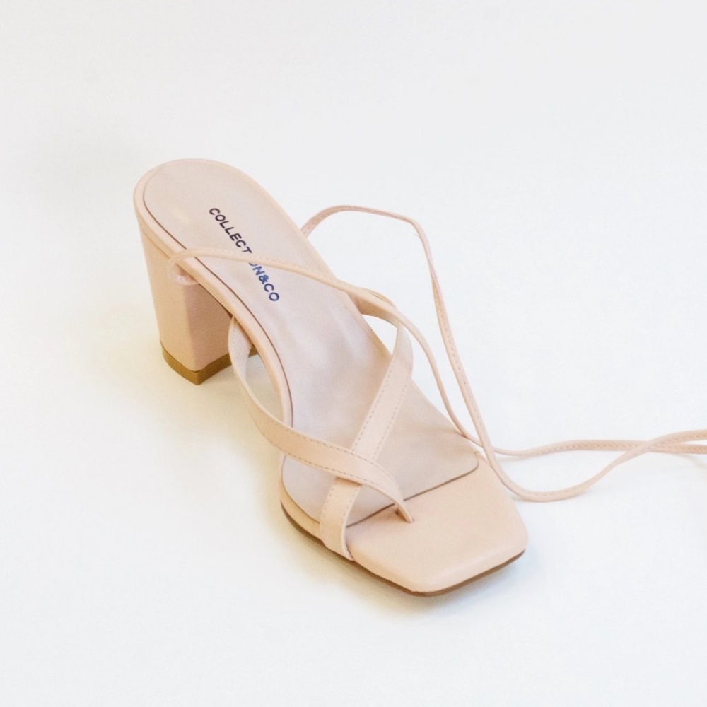 NEW Square Toe Lace Up Vegan Nude Pink Sandals